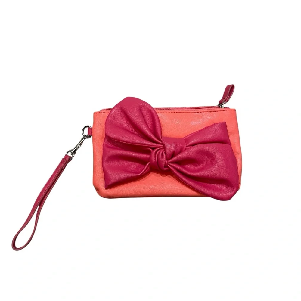 Candies Y2K 2000’s Fashion Bow Wristlet Zip Pouch Pink and Peach